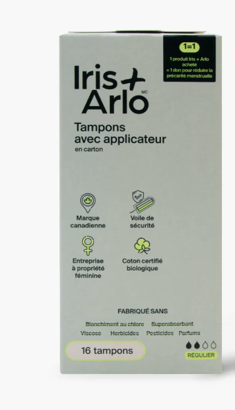 Iris+Arlo 100% Organic Cotton Cardboard Applicator Regular Tampons (16 tampons)