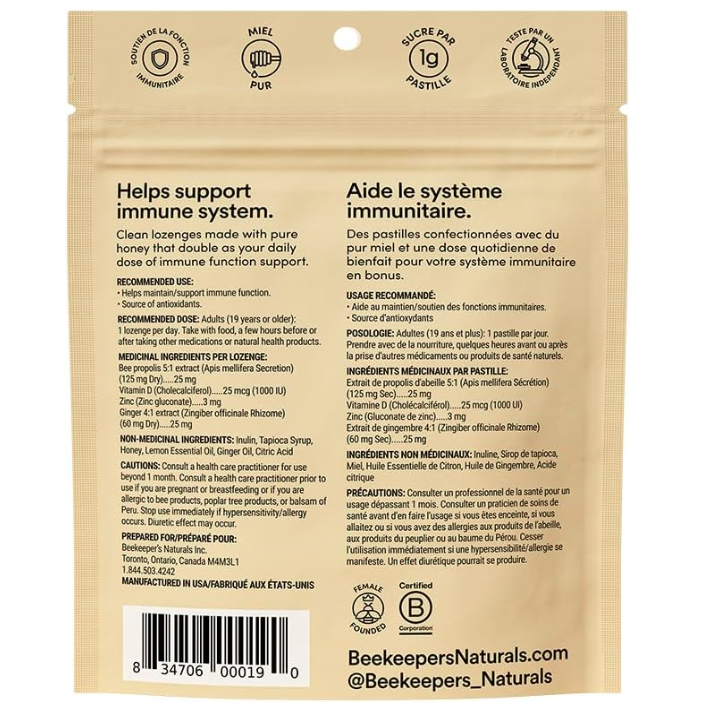 Beekeeper's Naturals Ginger Lemon Propolis Lozenges