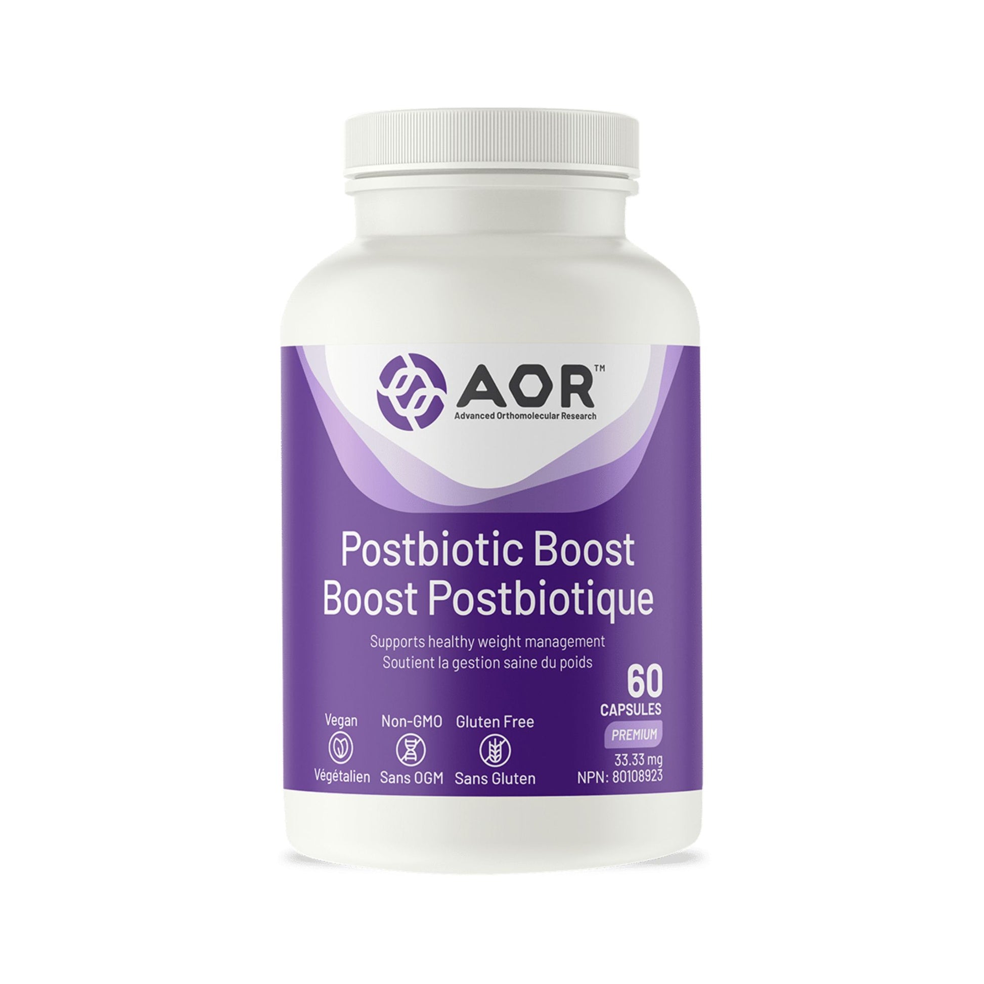 AOR Postbiotic Boost bottle with 60 capsules for digestive balance