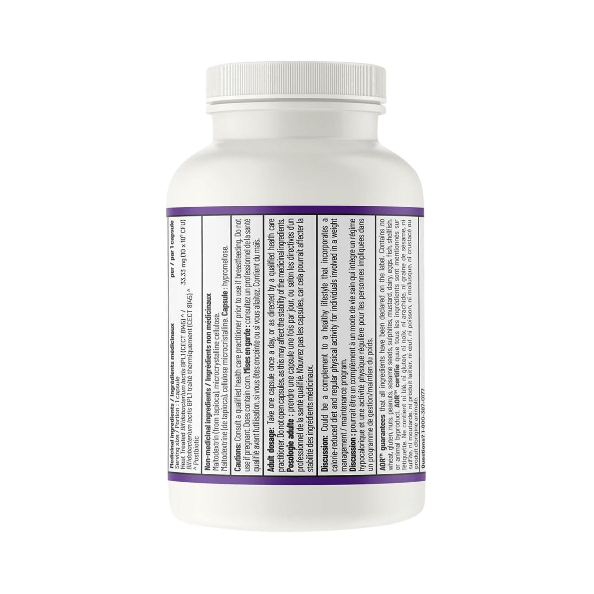 Side view of AOR Postbiotic Boost vegan capsules