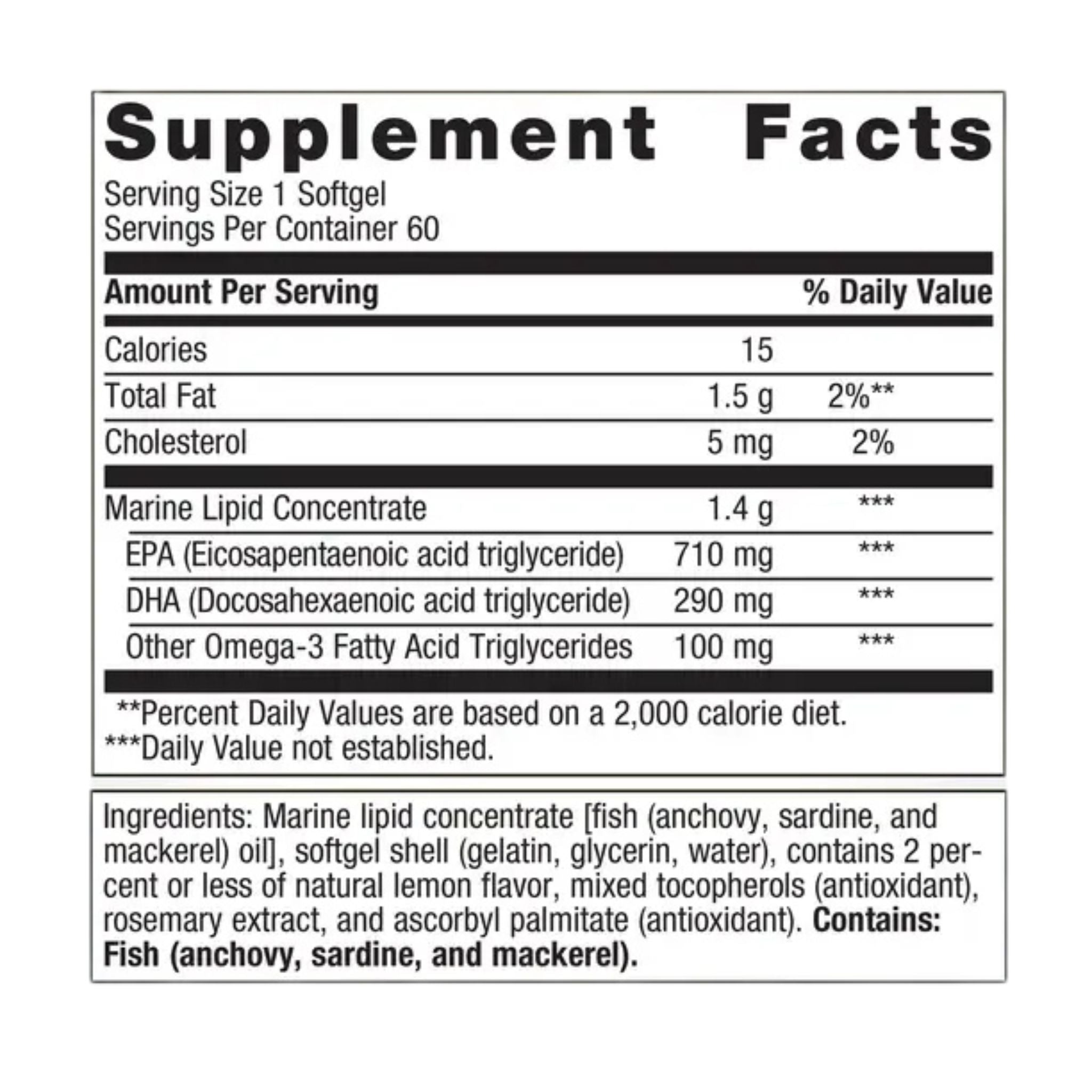 Supplement facts panel of OmegaGenics EPA-DHA 1000