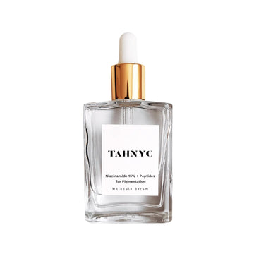 TAHNYC Niacinamide 15% + Peptides Serum clean studio image highlighting glass packaging – The Pharmacy Lab