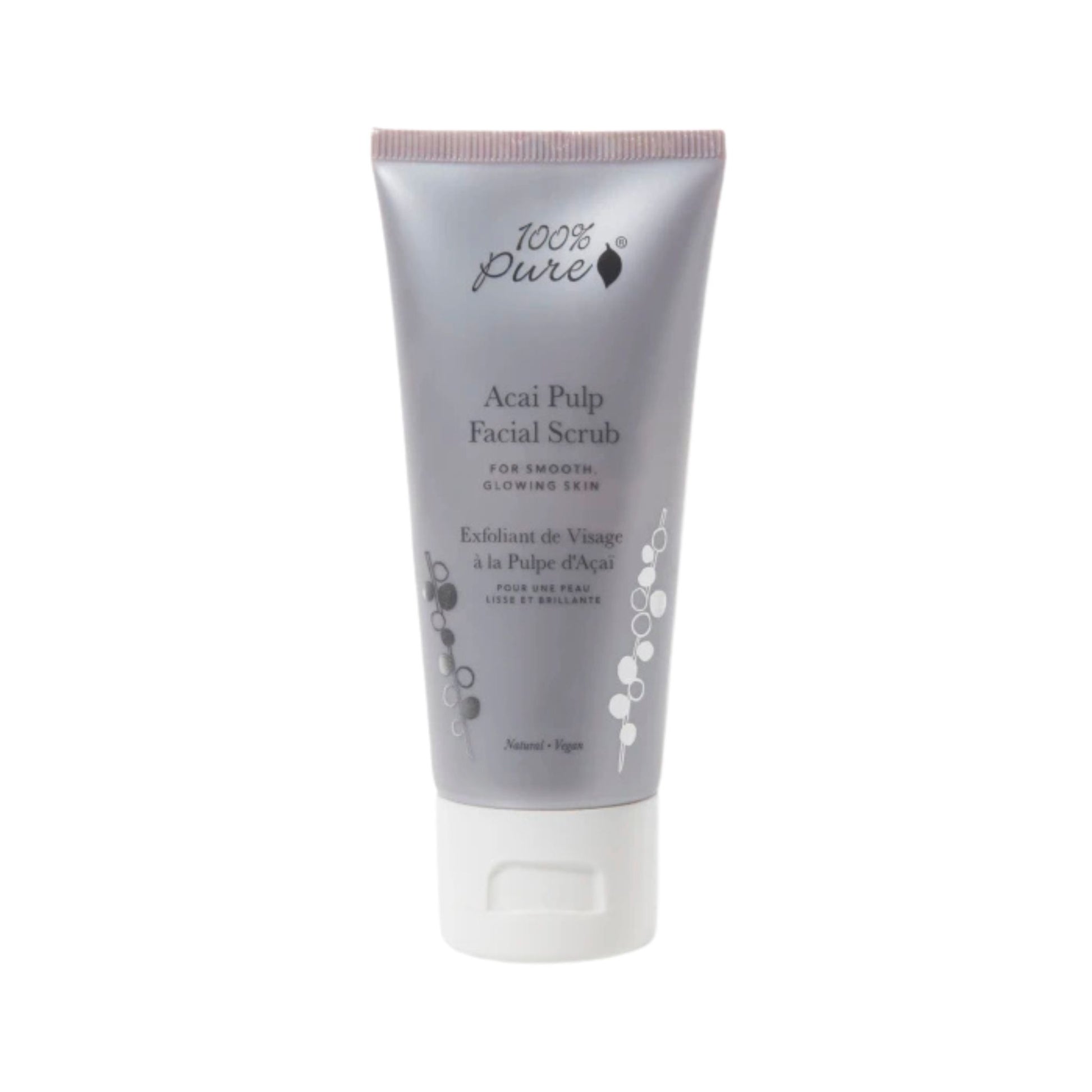 Tube of Acai Pulp Facial Scrub by 100% Pure on a white background