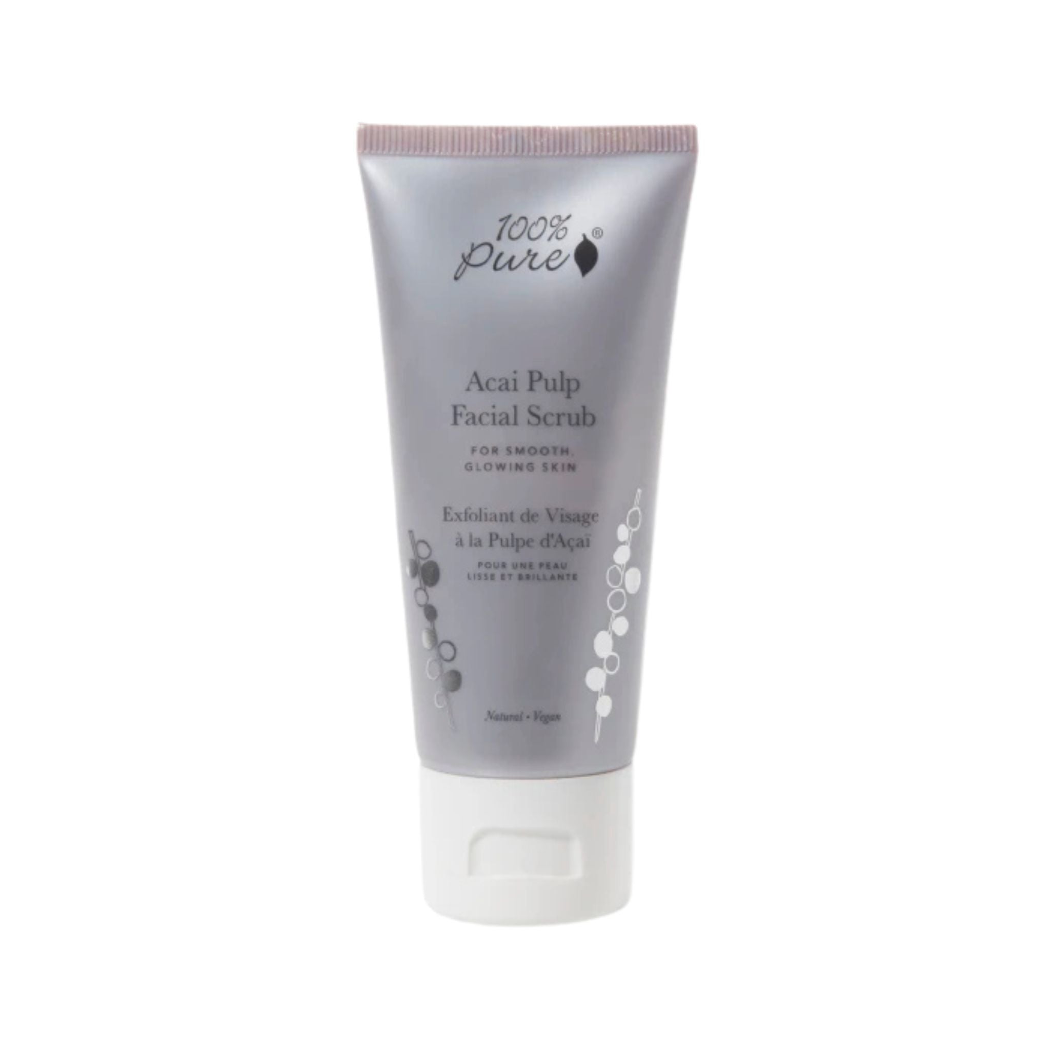 Tube of Acai Pulp Facial Scrub by 100% Pure on a white background