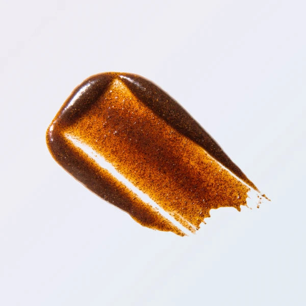 Close-up of a brown lipstick swatch on a white background