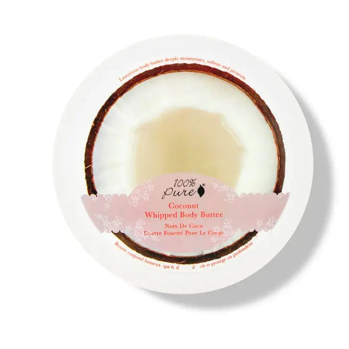 Coconut whipped body butter container with a white background
