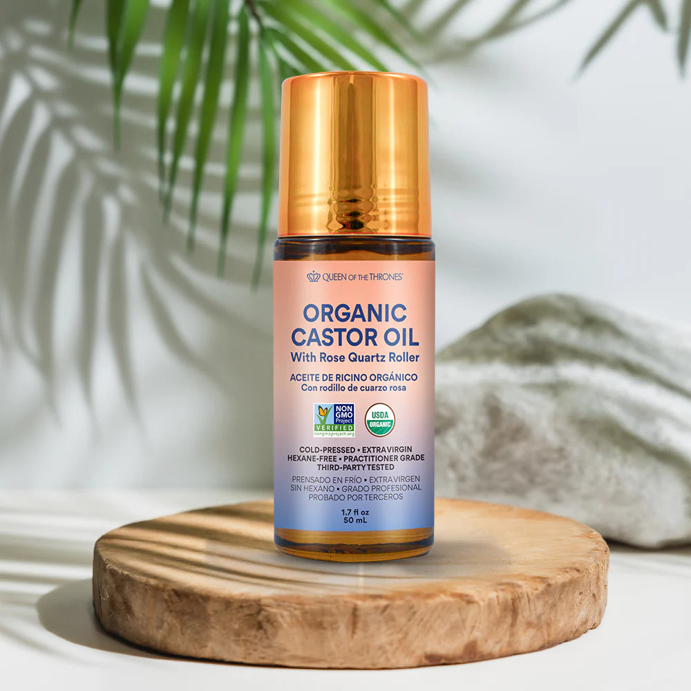 Queen of Thrones Organic Golden Castor Oil Roll On with Rose Quartz