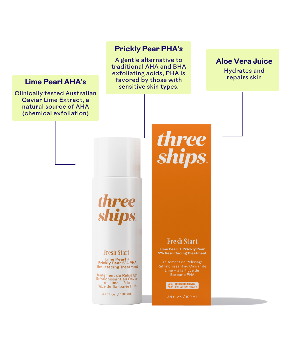 Three Ships Fresh Start Lime Pearl + Prickly Pear 5% PHA Resurfacing Treatment