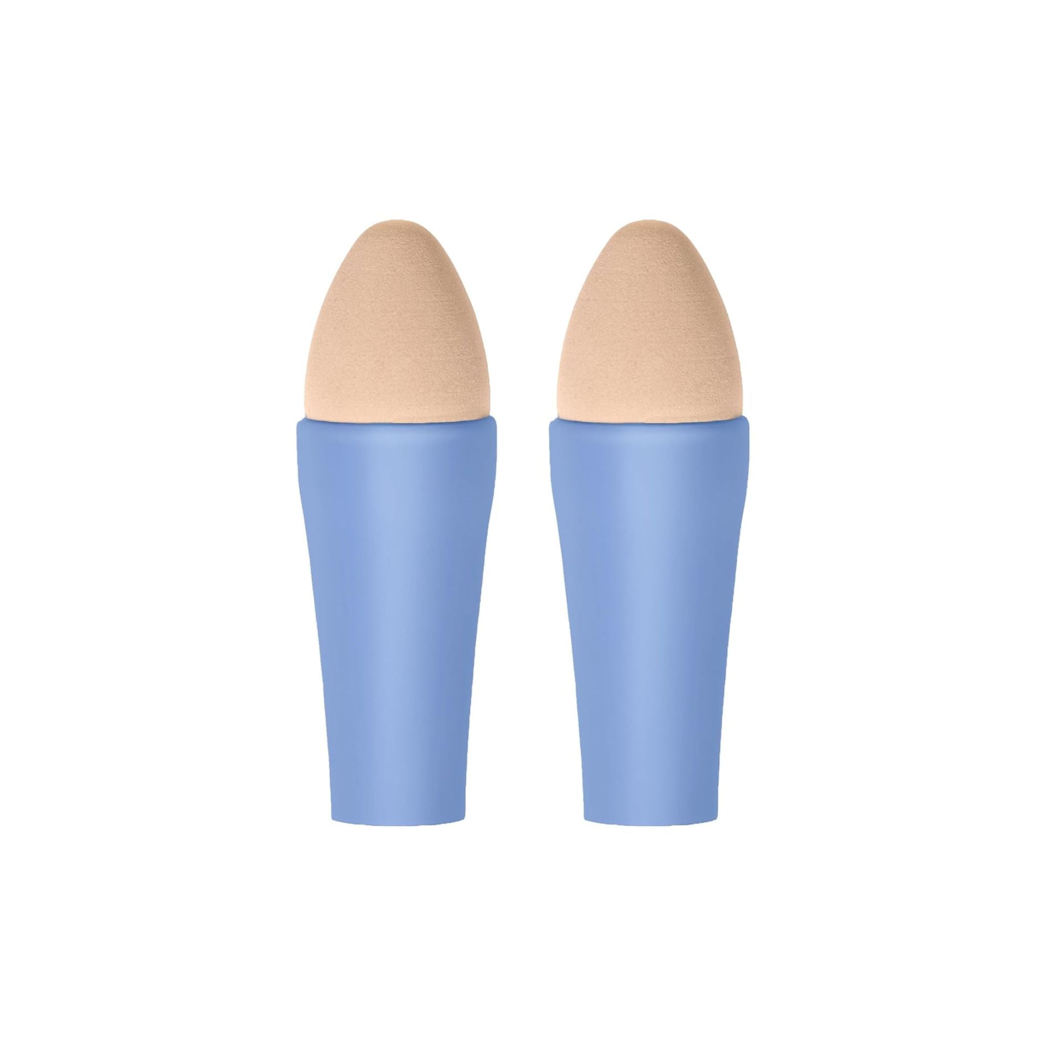 Two makeup sponge applicators with beige nubs and light blue handles, shown side-by-side on a plain white background.