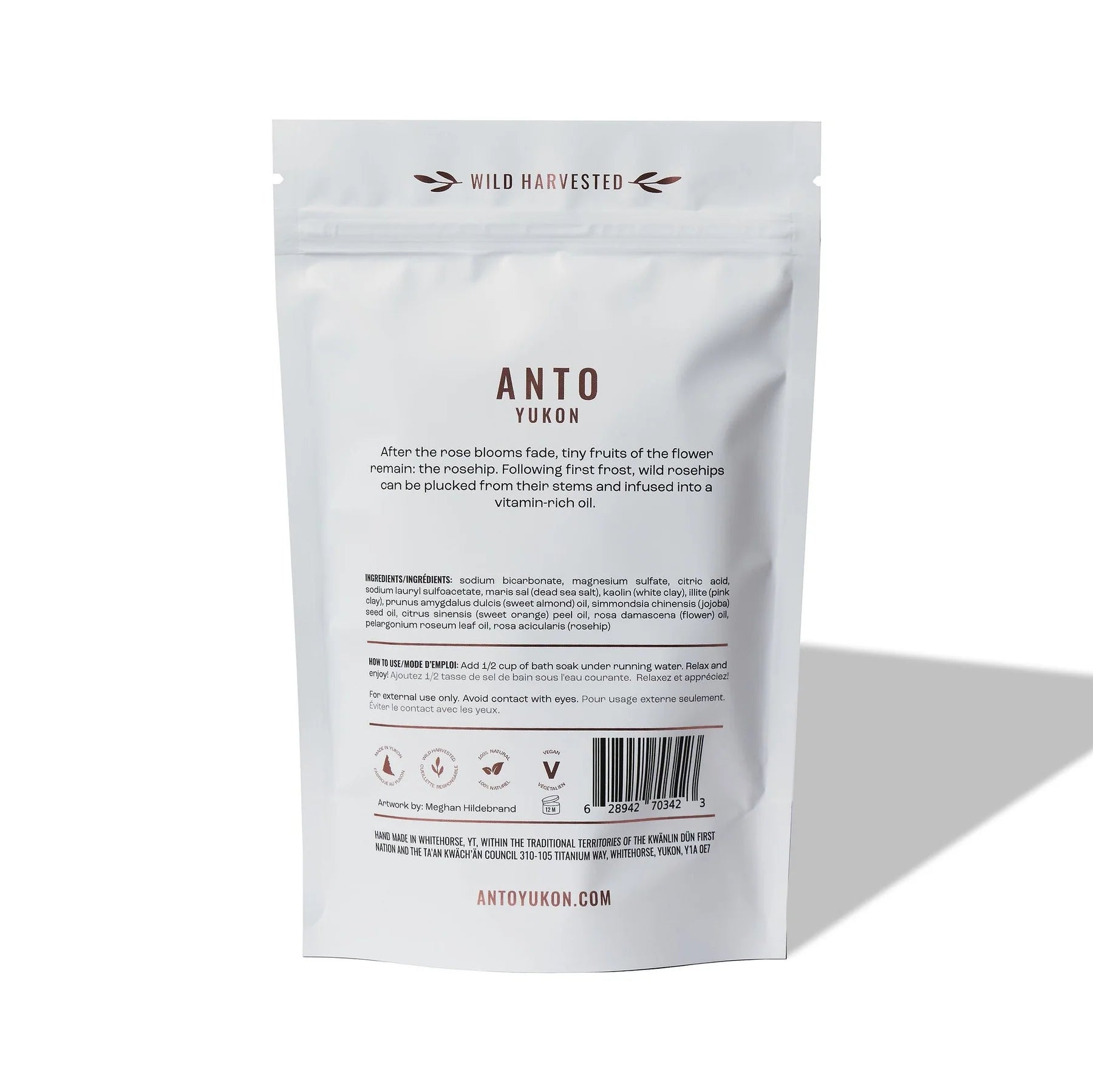 White packaging with black text on a white background