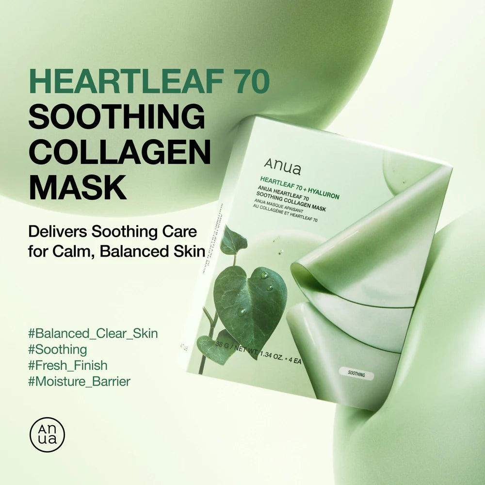 Heartleaf 70 Soothing Collagen Mask packaging with green background