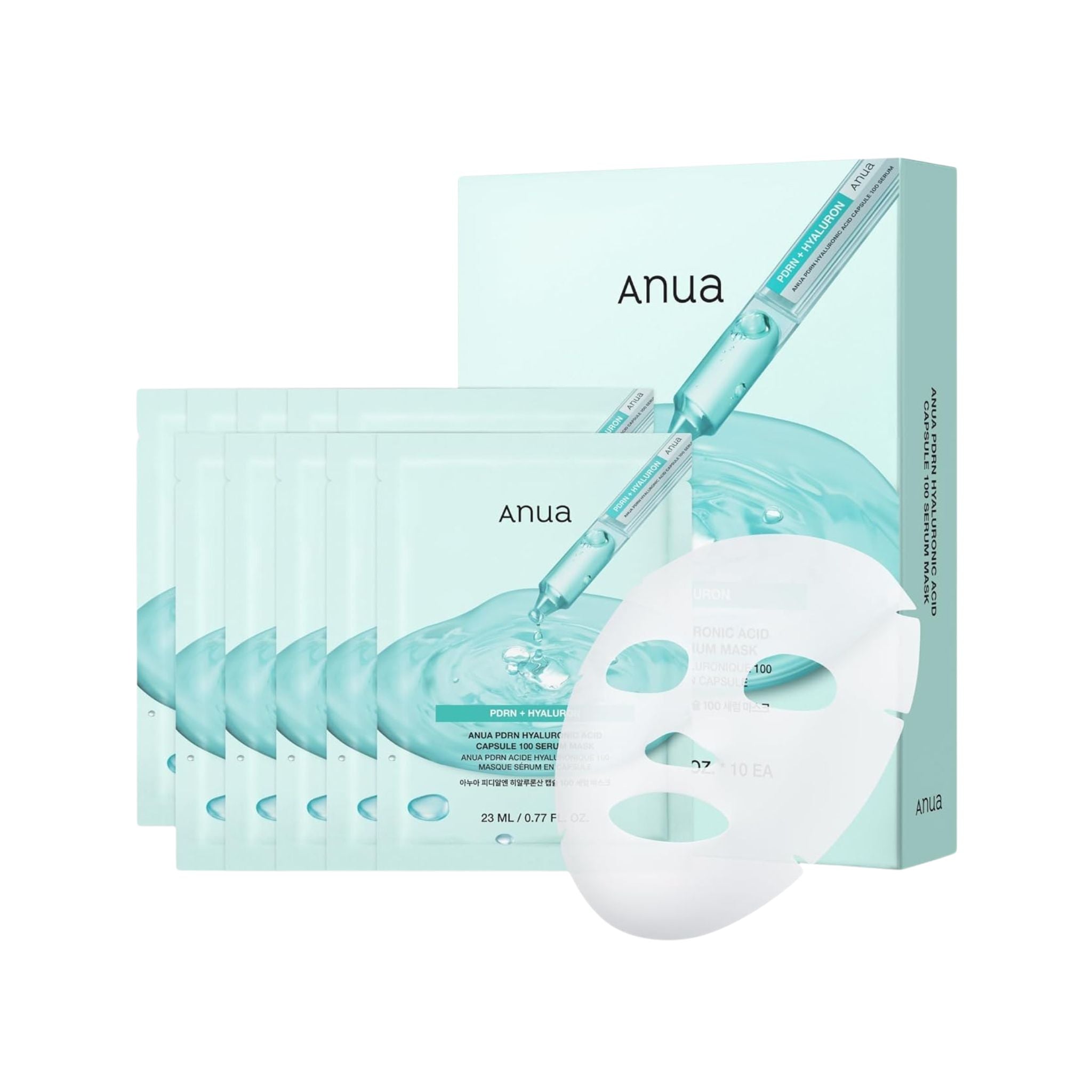 Anua facial mask set with packaging on a white background