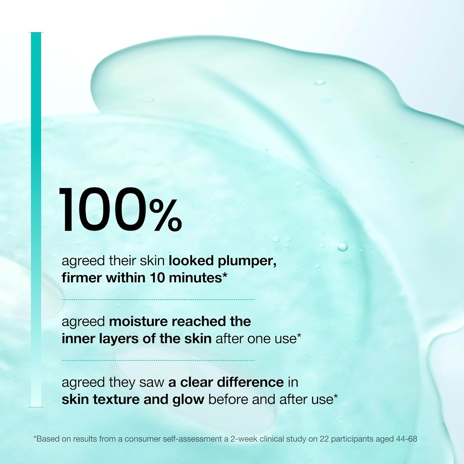 Product with text about skin improvement and moisture absorption