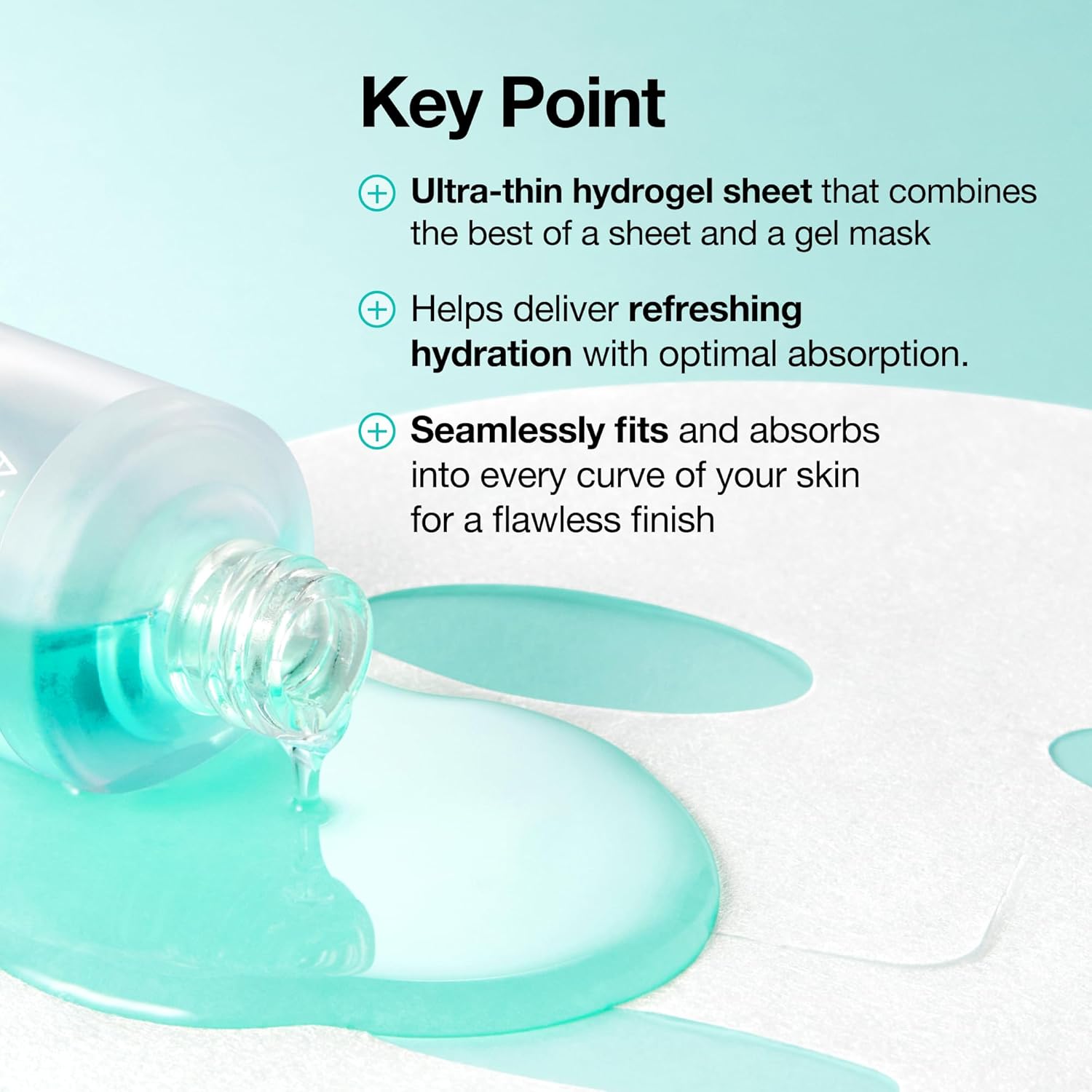 Ultra-thin hydrogel sheet with text highlighting its features on a light blue background