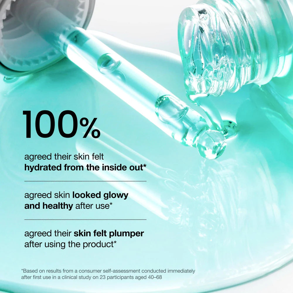 Skincare product with text on hydration and skin health benefits