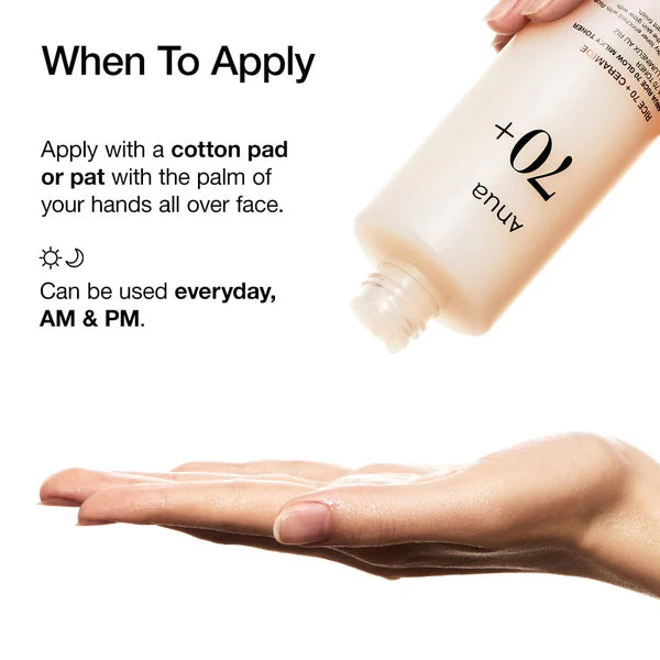 Skincare product being applied to a hand with text on how to use it.