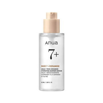 Anua 7+ serum bottle on a white background