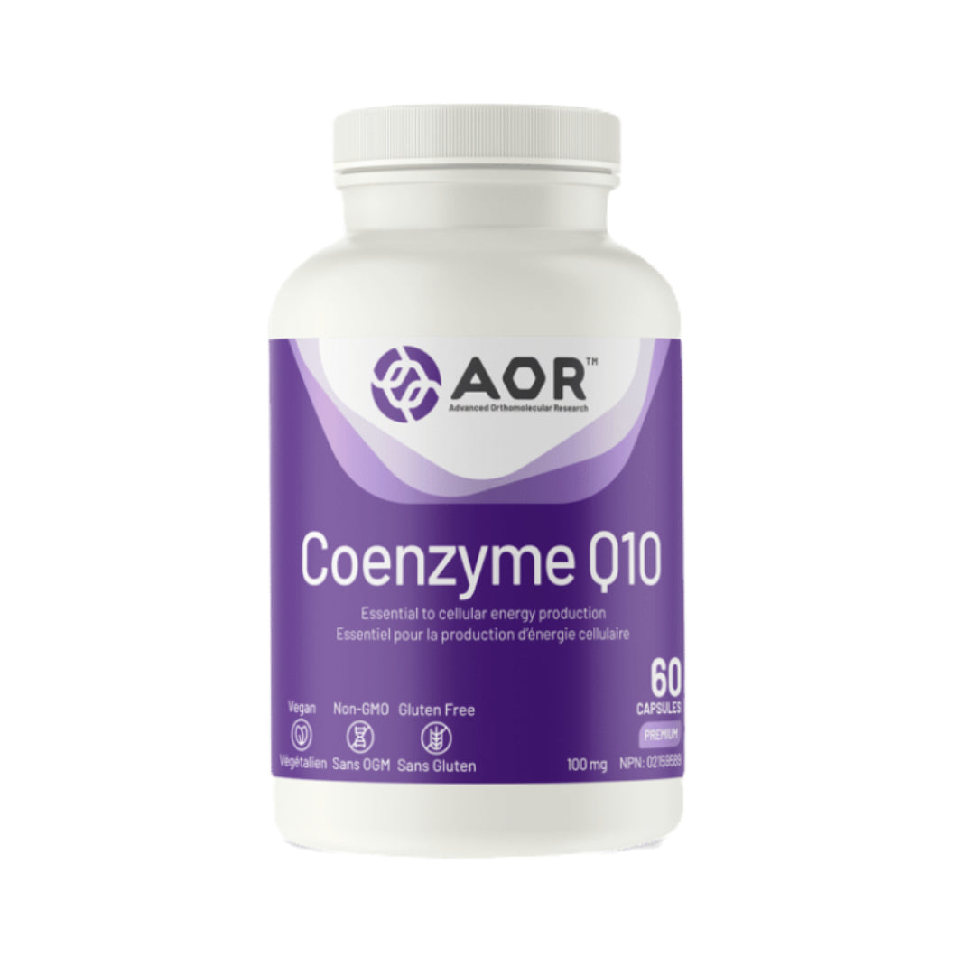AOR Coenzyme Q10 supplement bottle on a white background