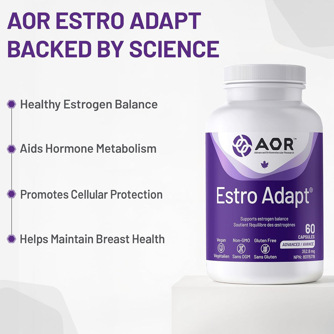 AOR Estro Adapt supplement bottle on a white background