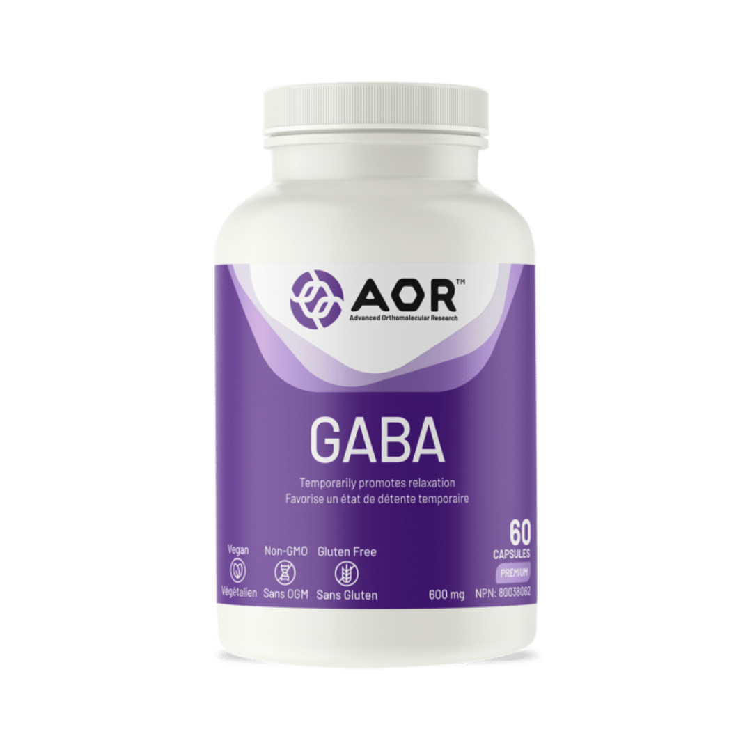 AOR GABA supplement bottle on a white background