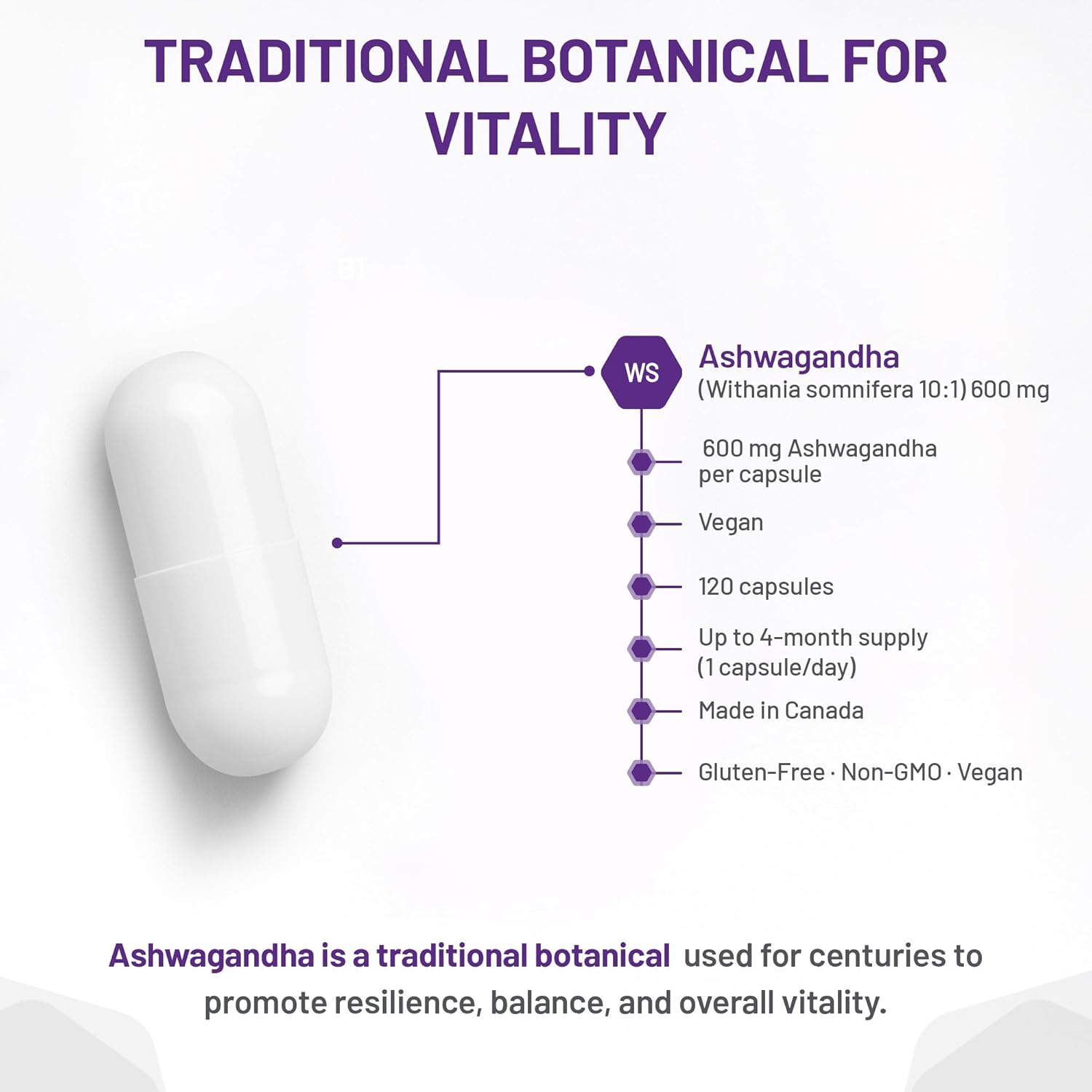 Product packaging with Ashwagandha information on a white background