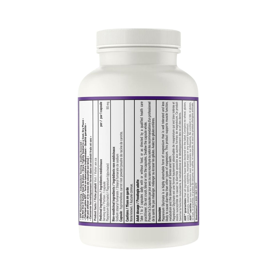 Front label of AOR Magnesium Glycinate 90 Capsules