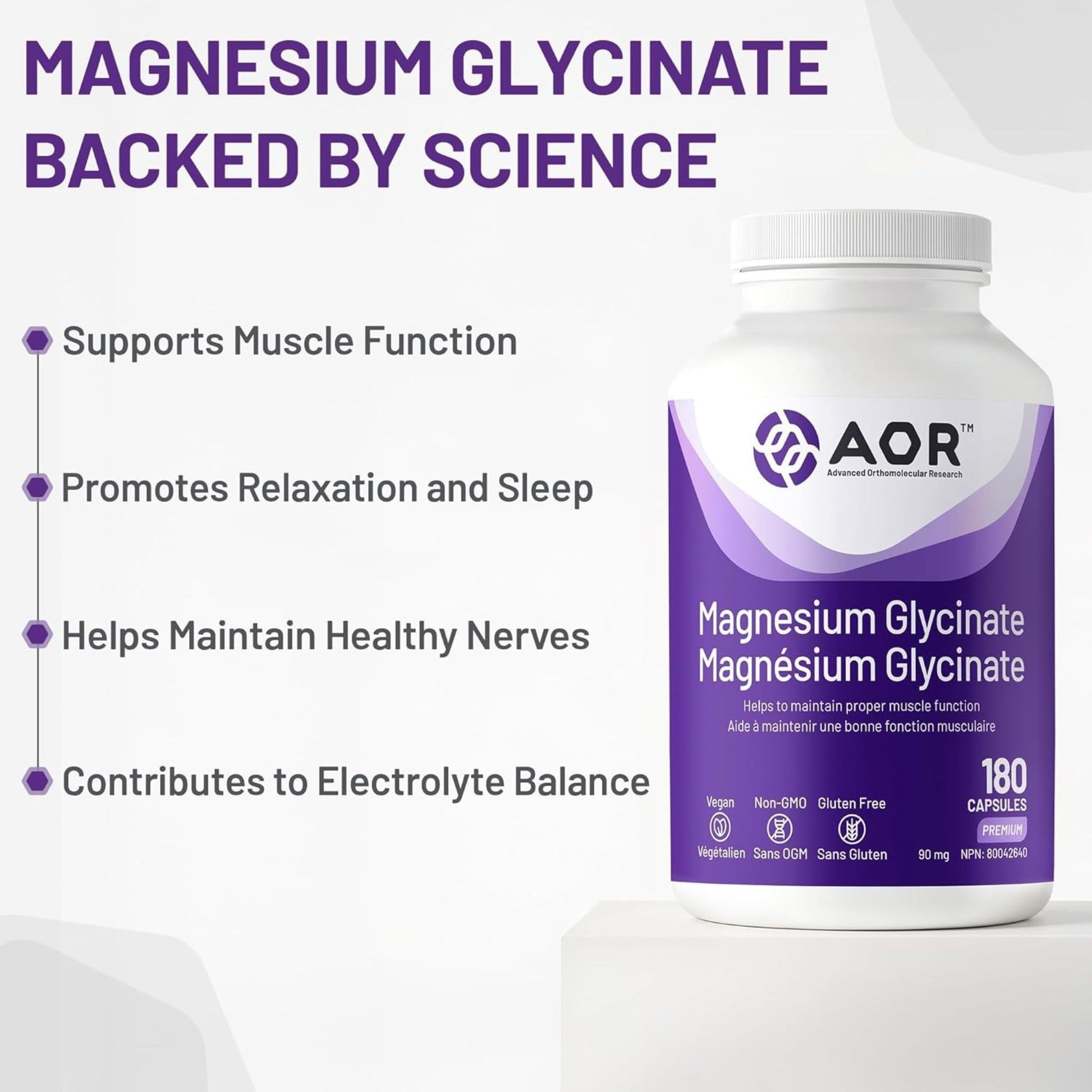 Lifestyle graphic showing AOR Magnesium Glycinate benefits