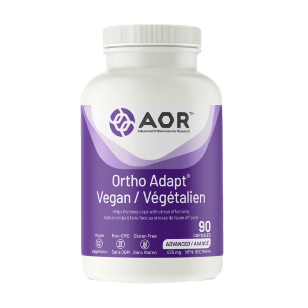 Vitamin supplement bottle labeled 'AOR Ortho Adapt Vegan' on a white background