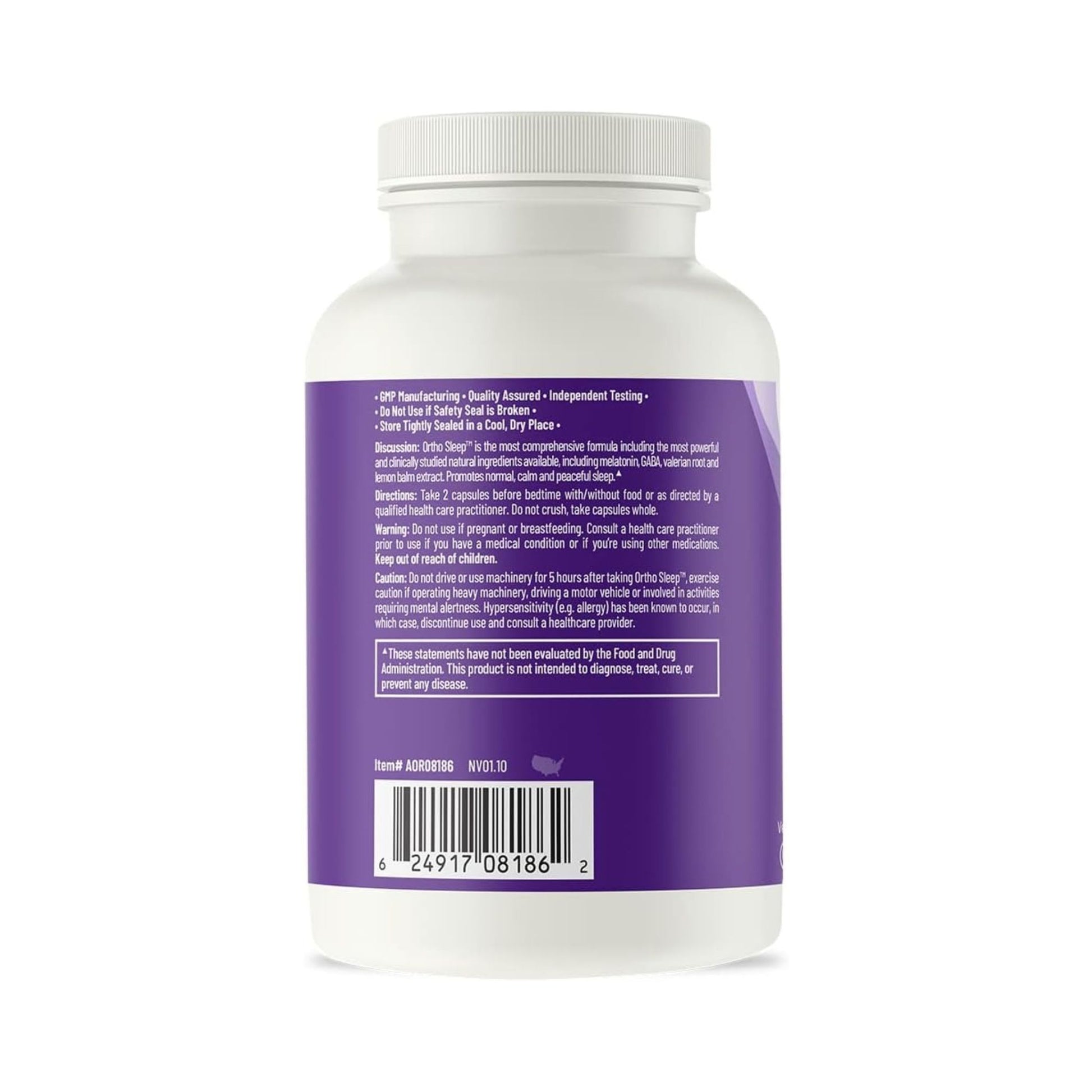 Supplement bottle with purple label on a white background