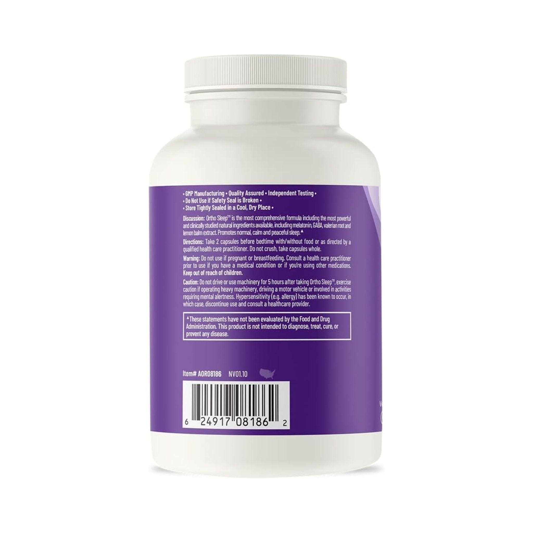 Supplement bottle with purple label on a white background