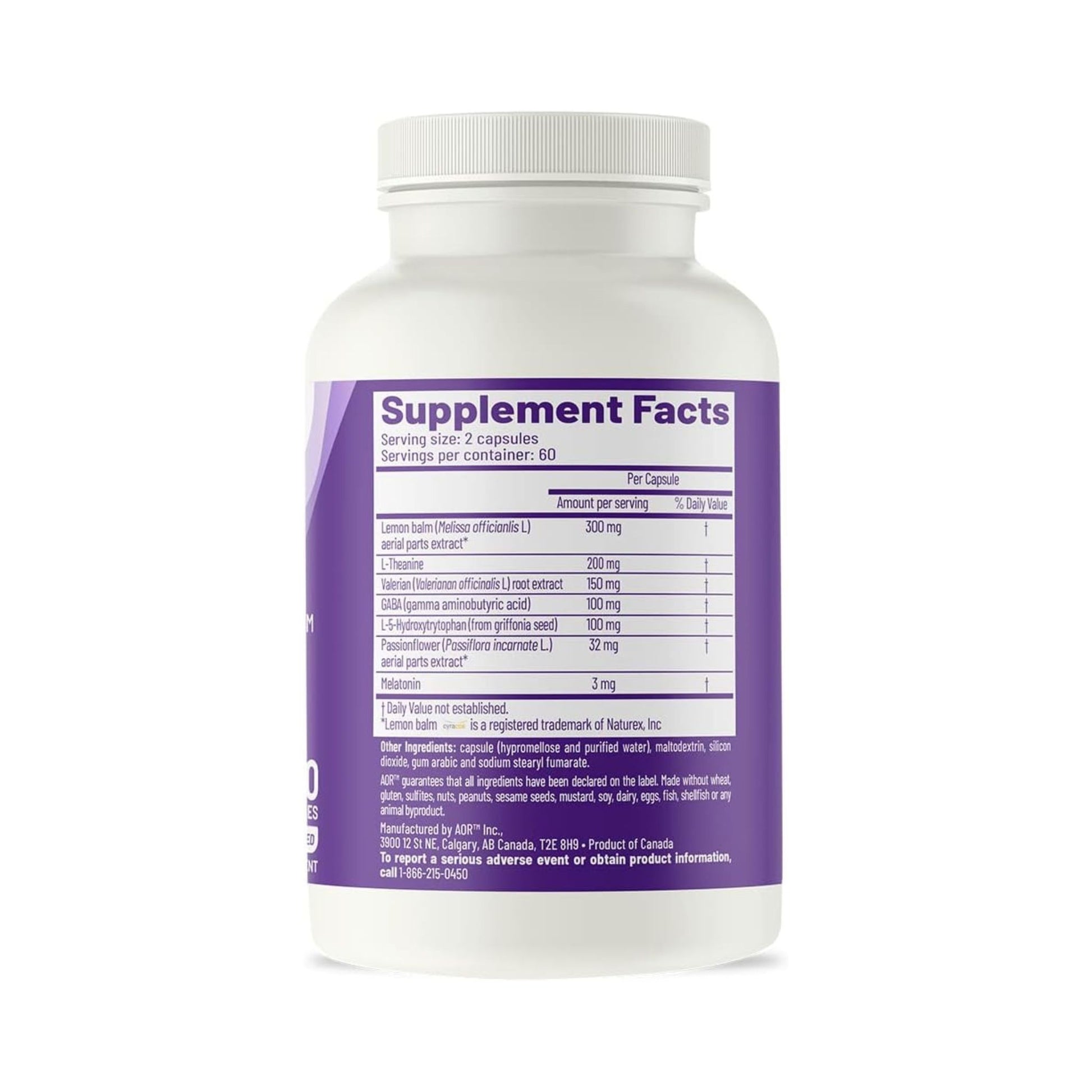 Supplement bottle with purple label on a white background