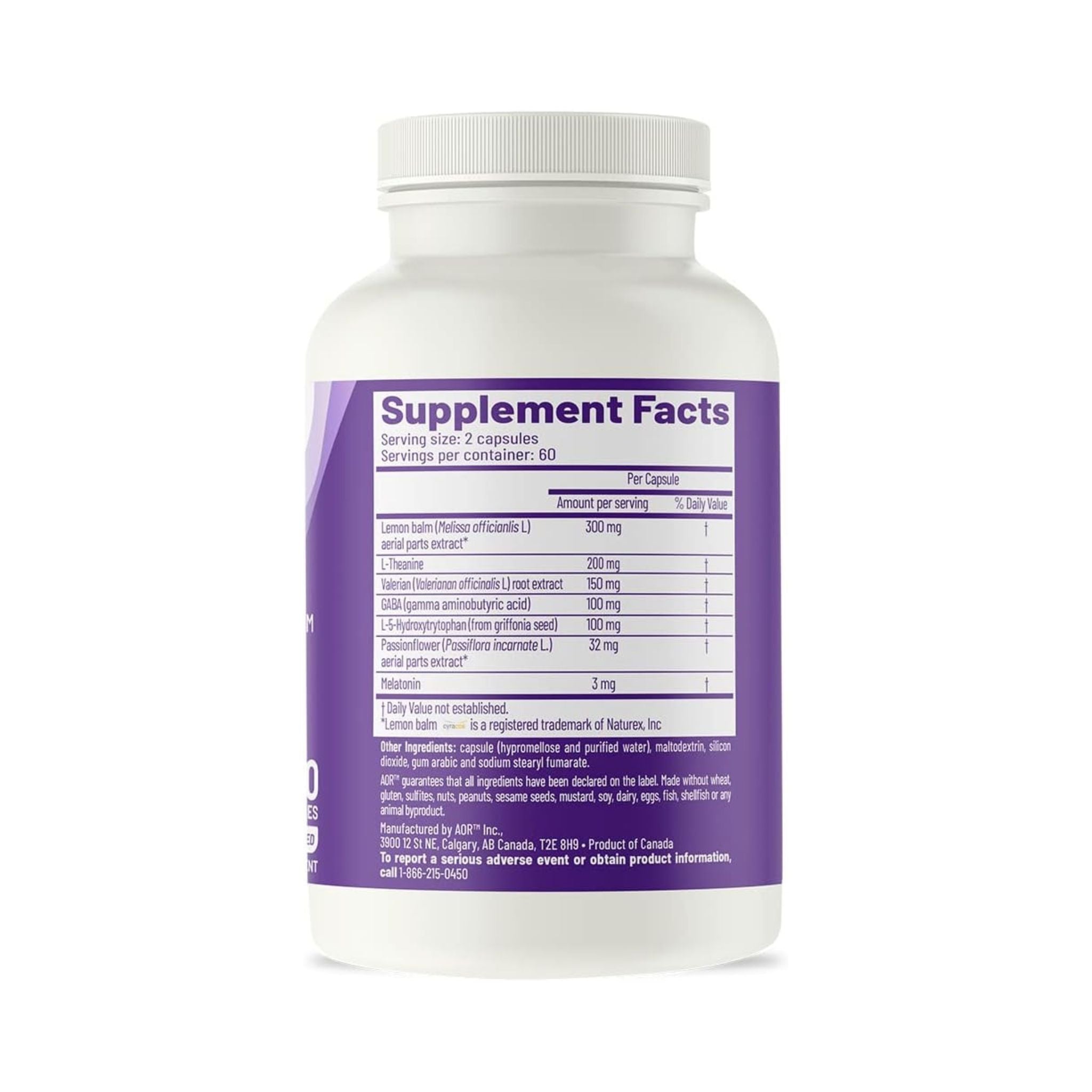 Supplement bottle with purple label on a white background