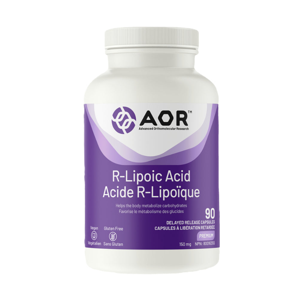 Supplement bottle with purple label featuring AOR on a white background