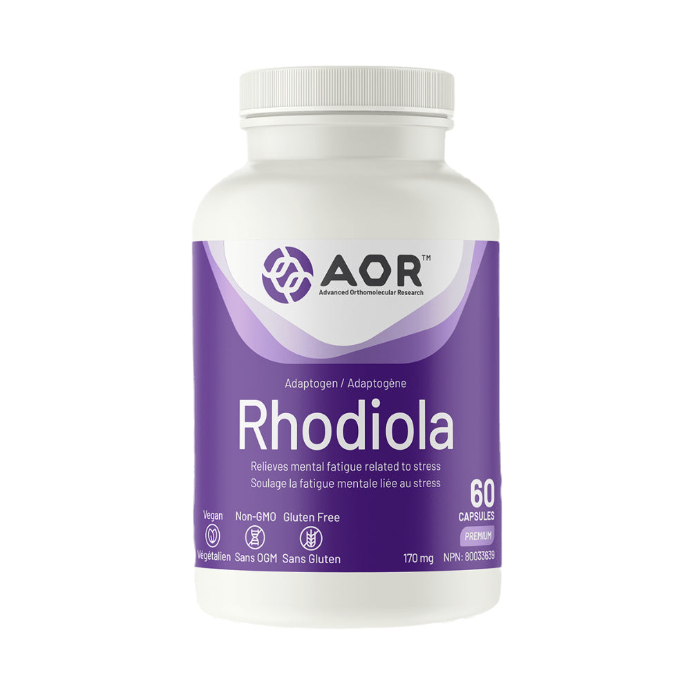 AOR Rhodiola supplement bottle on a white background
