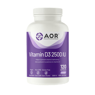 AOR Vitamin D3 2500IU in white background.
