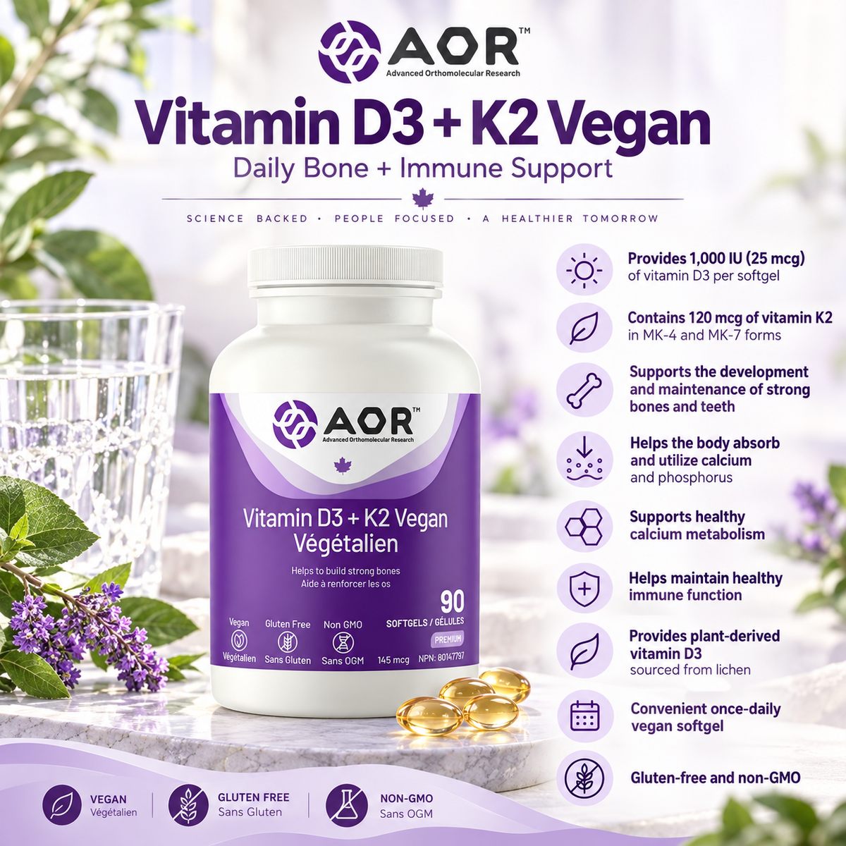 AOR Vitamin D3 + K2 Vegan
