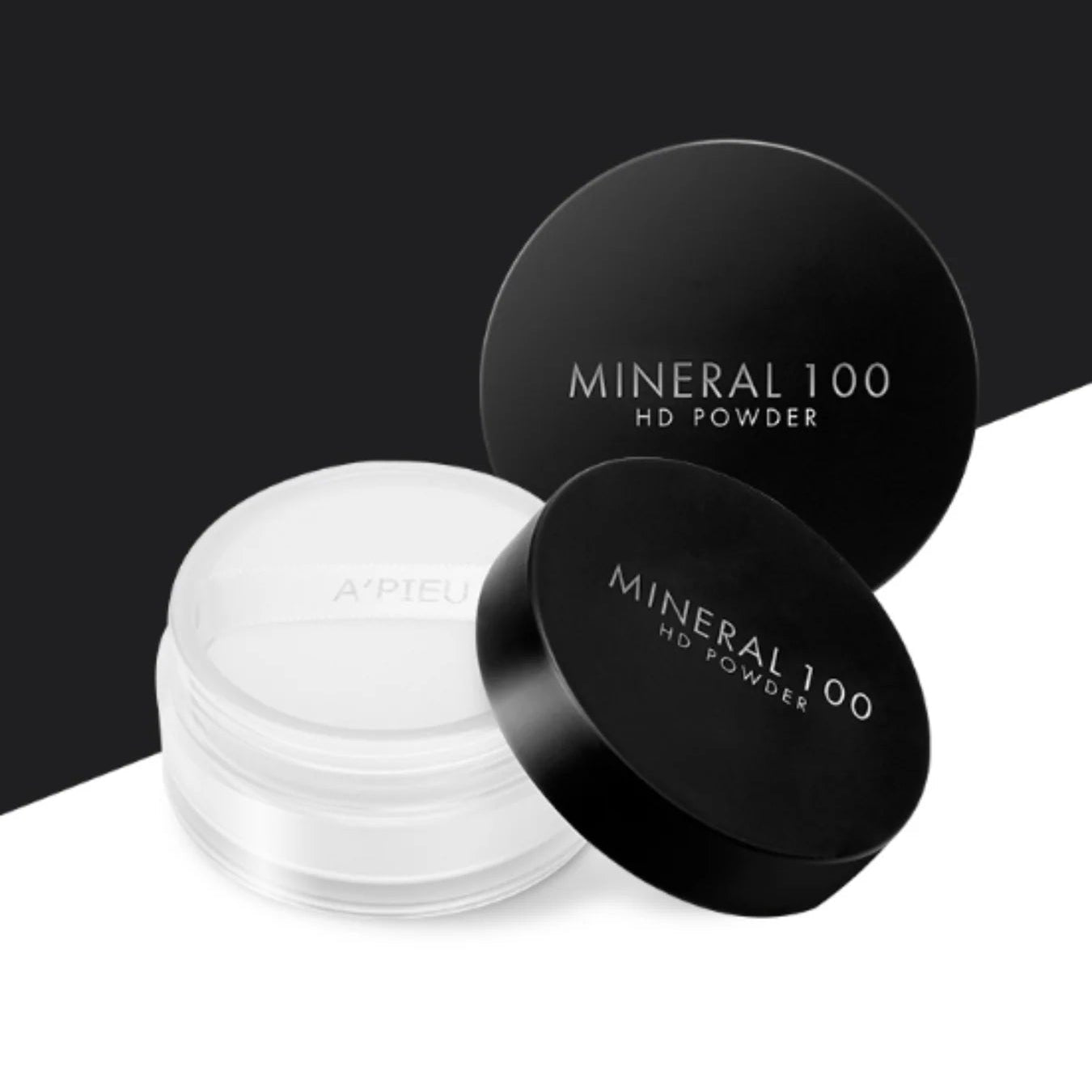 Mineral 100 HD Powder with black lid on a white surface