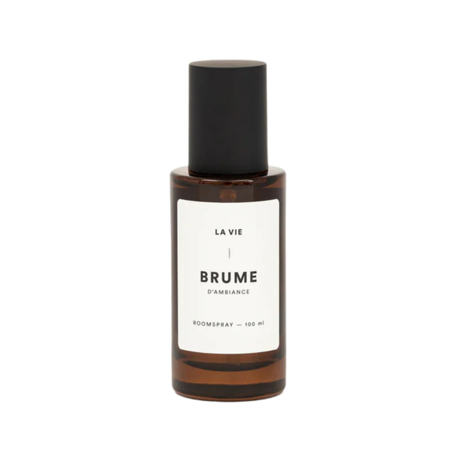 Perfume bottle labeled 'BRUME' with 'La Vie' on a white background