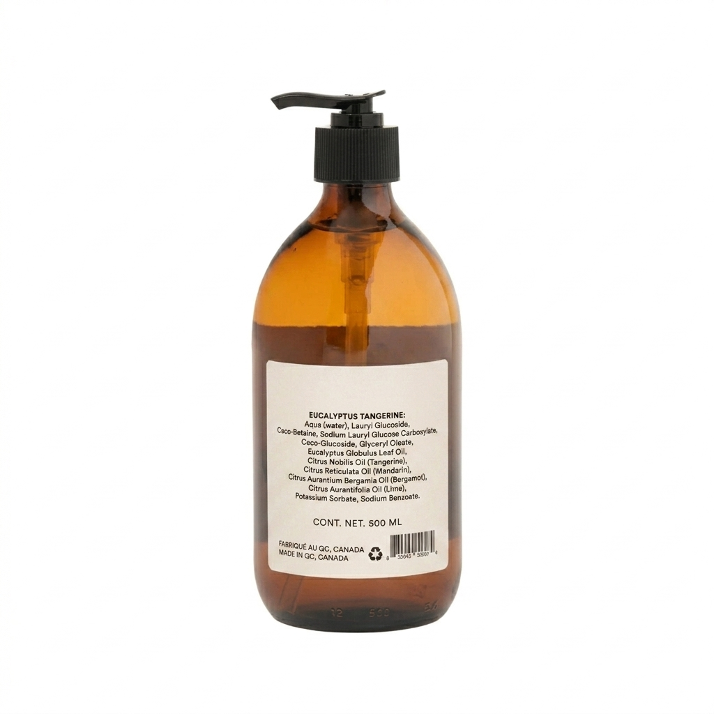 Brown soap bottle with pump and 'La Vie' label on a white background