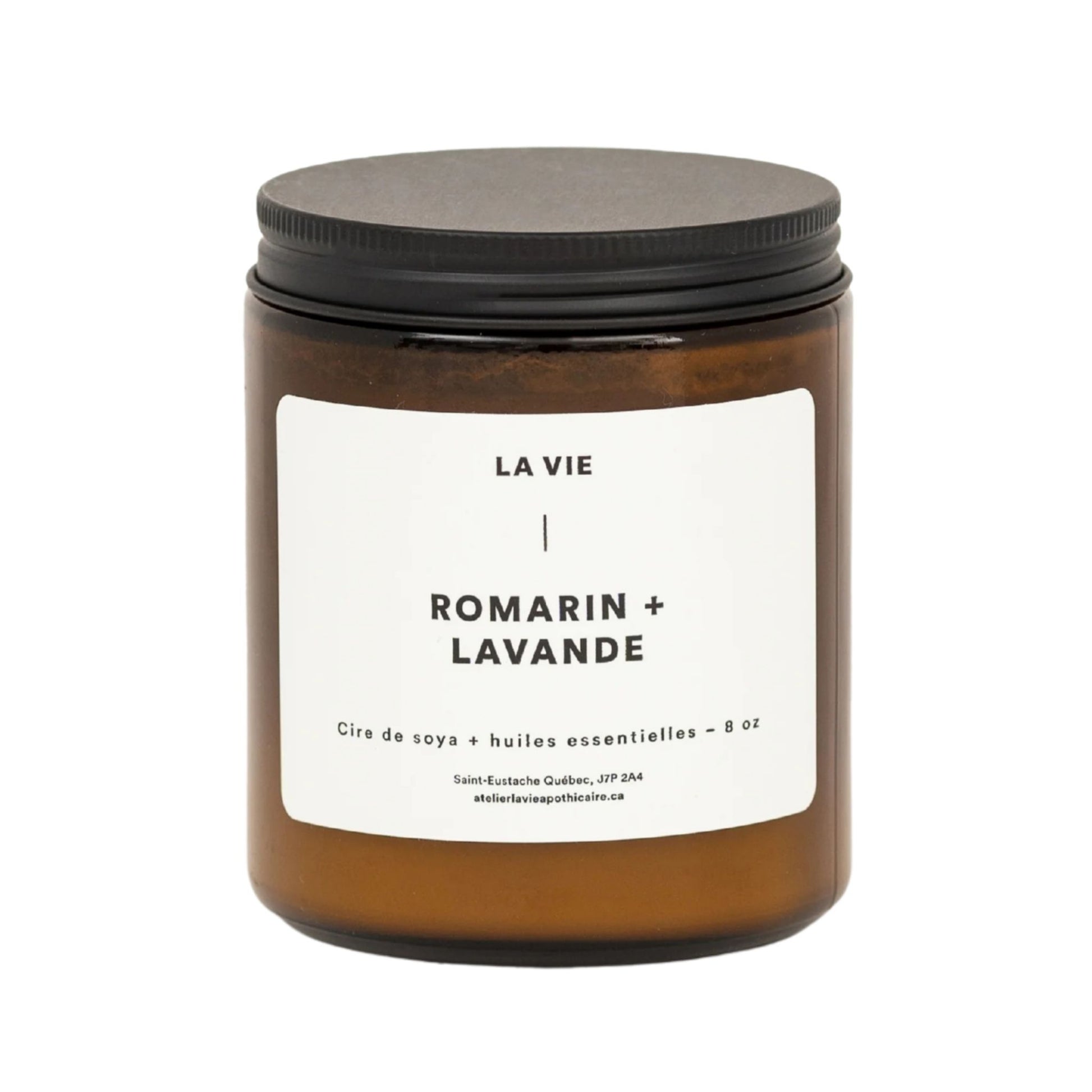 Candle jar with a label on a white background