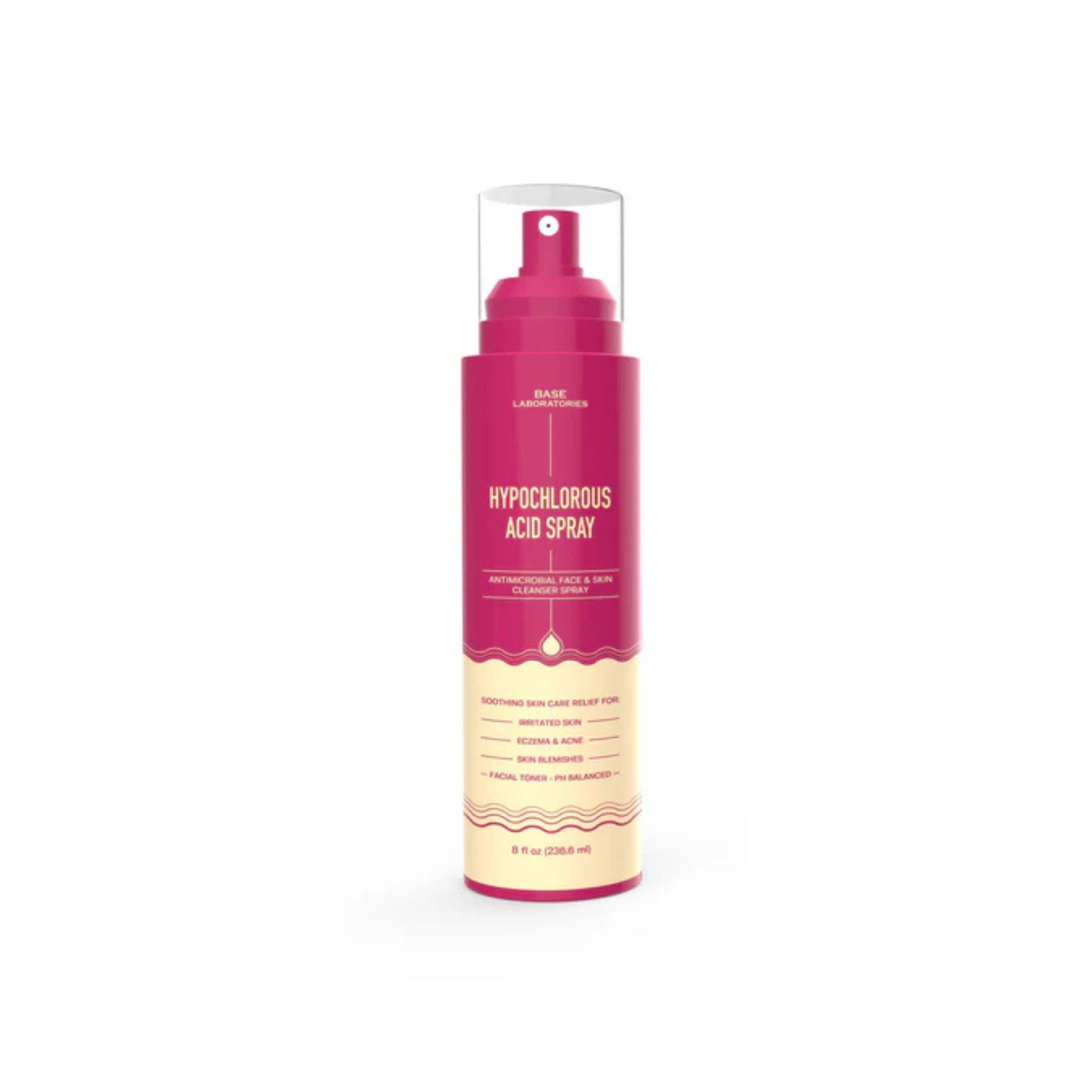 Hypochlorous acid spray bottle on a white background