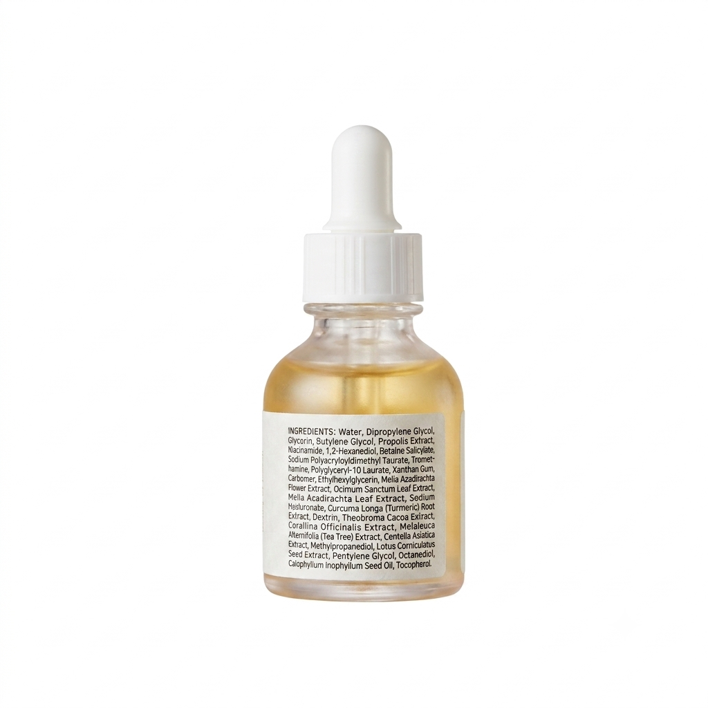 Skincare serum bottle with dropper on a white background