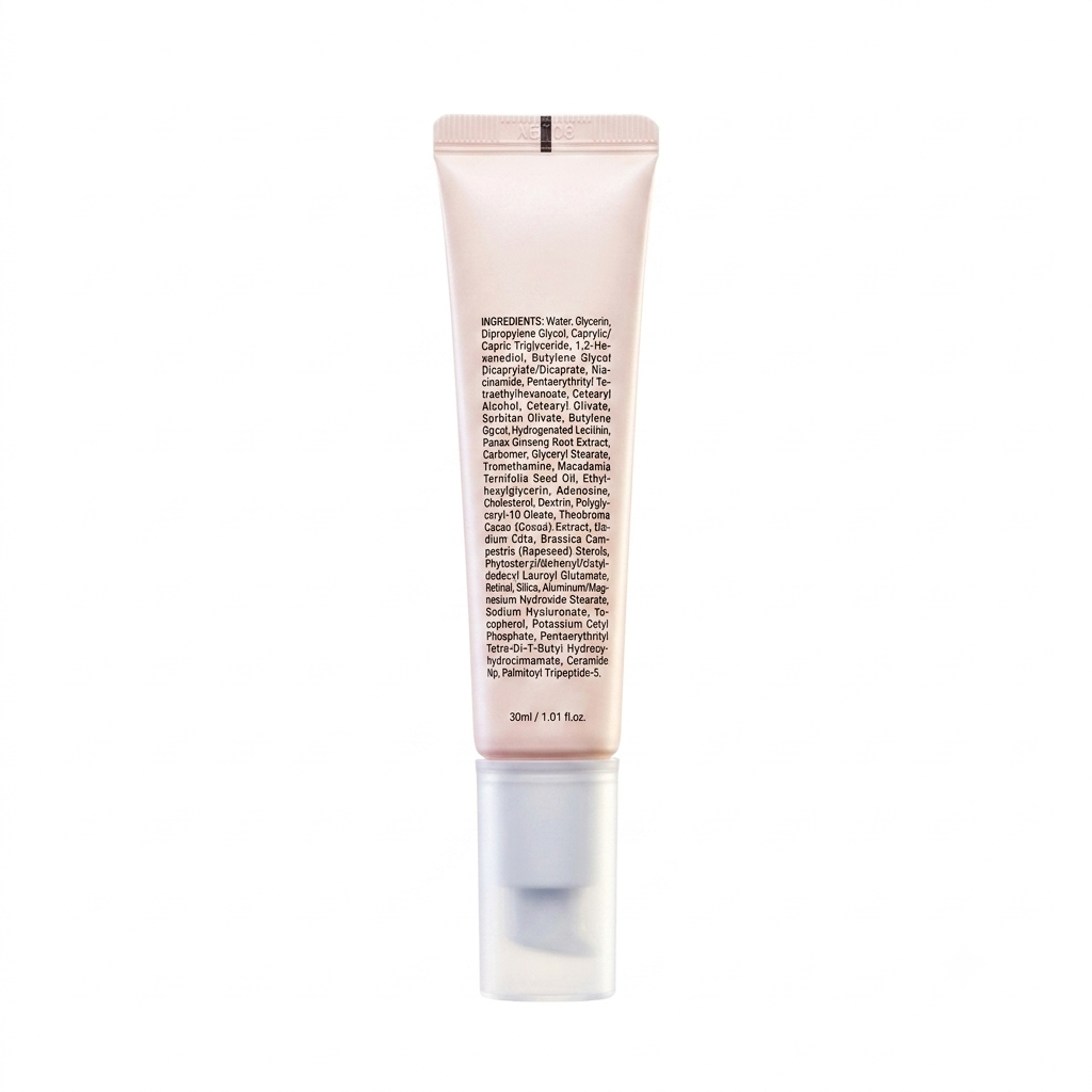 Skincare tube with visible brand name on a white background