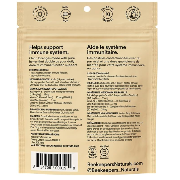 Back of a natural product packaging with text and branding information.