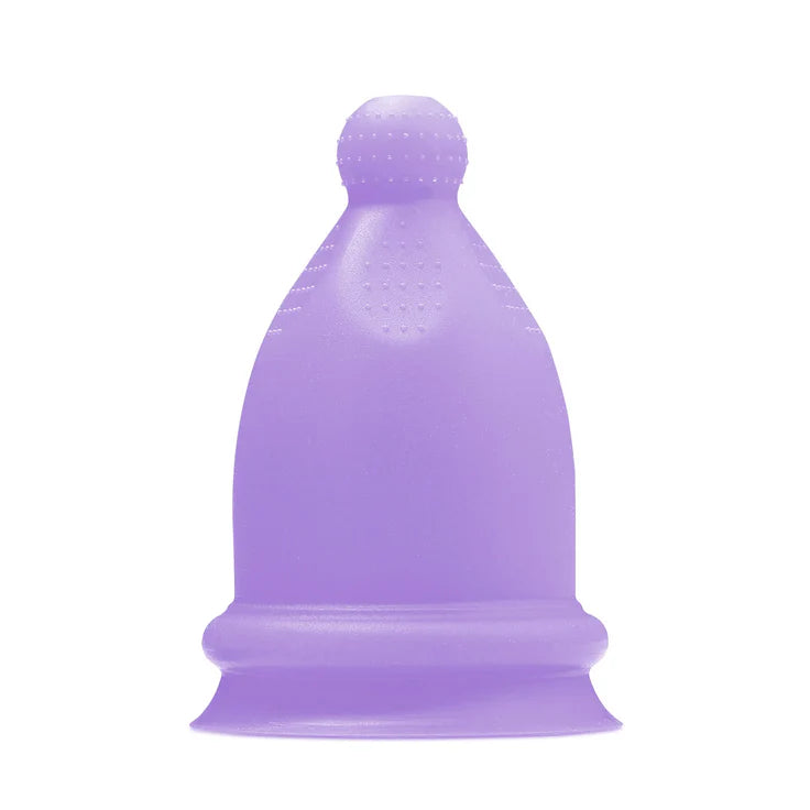 Purple silicone cup on a white background