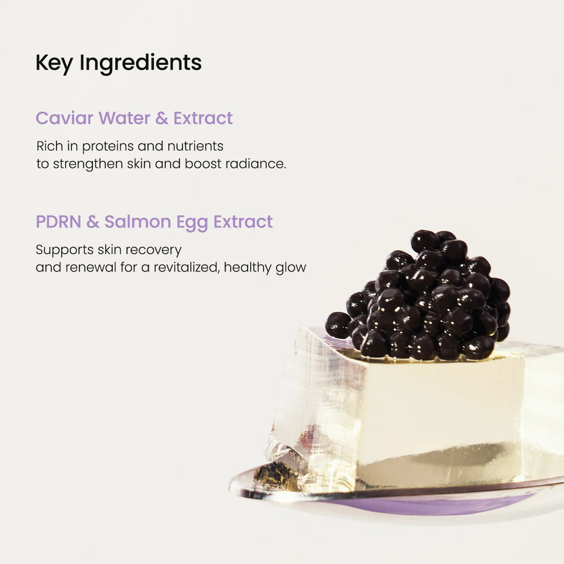 Biodance Rejuvenating Caviar PDRN Facial Sheet Mask set, showing a purple single-use packet in front of its white and purple outer box on a plain white background.