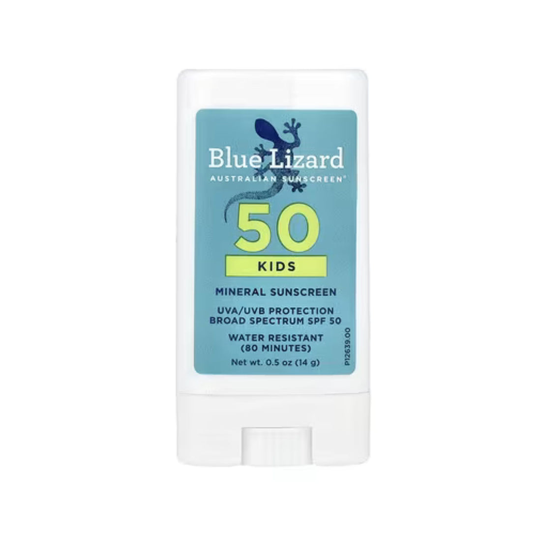 Blue Lizard Kids sunscreen stick on a white background