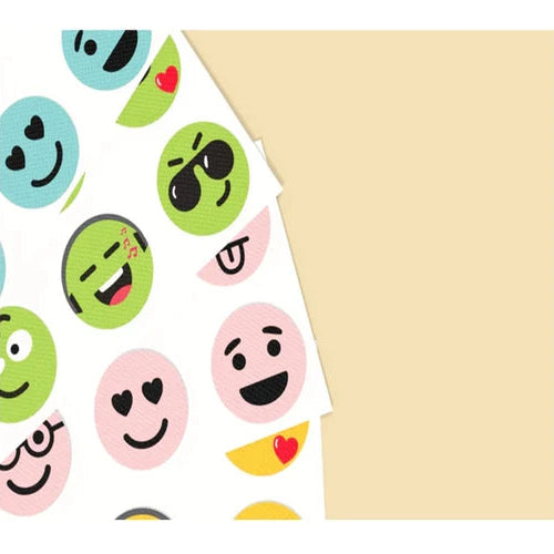 Sheet of colorful emoji stickers on a white background