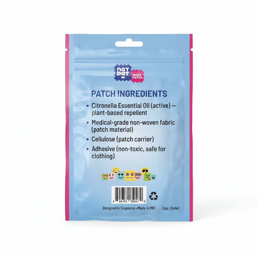 Mosquito repellent stickers packaging with colorful design on a white background