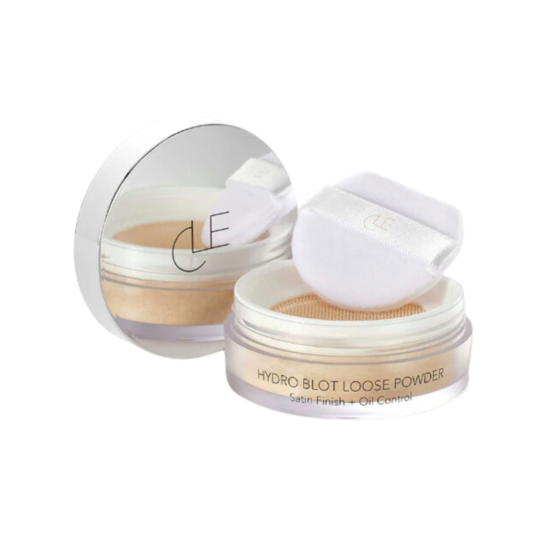 Hydro blot loose powder with a mirror on a white background